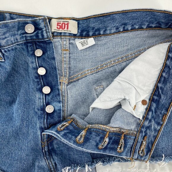 Levi's 501 Distressed High Rise DIY Cut Off Button Fly Denim 34 Jean Shorts - Picture 5 of 8